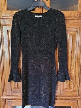 Michael Kors Women’s Black Gold Metallic Thread Knit Dress